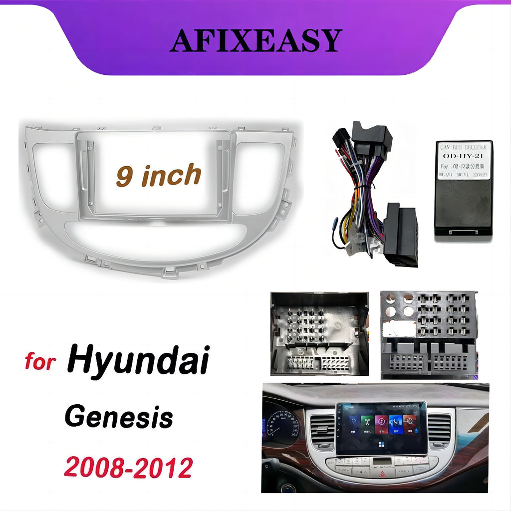 Plastic Dashboard Trim Frame, Car Radio, Dashboard Mounting Kit, Cable and CAN Bus Box, 2 DIN, 9" for Hyundai Genesis 2008 2009 2010 2011 2012 Navigation Stereo Frames XY-202