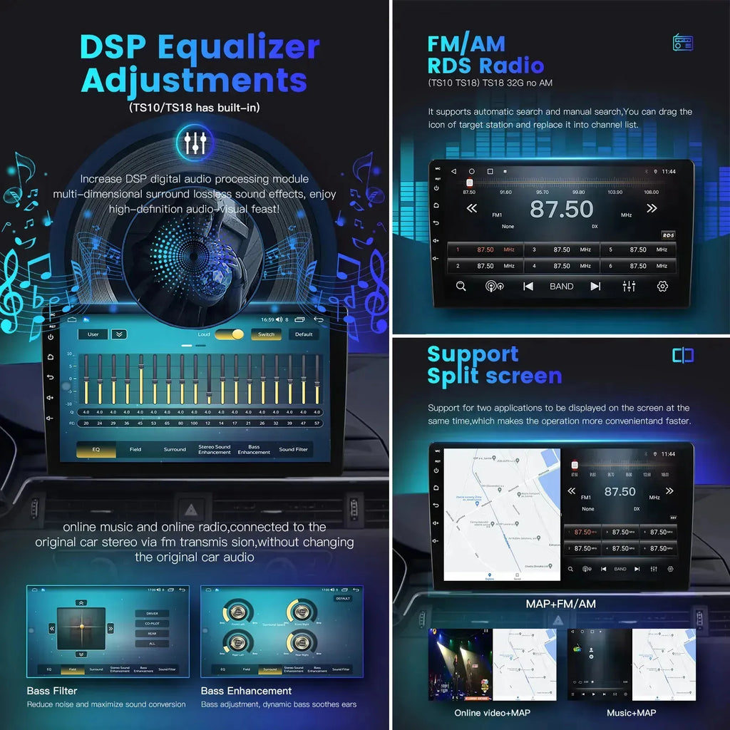T133Car Multimedia stereos blue Screen 2k 8+128G Autoradio 15.0 android audio 10 inch 9 inch touch screen Car Stereo 2Din car radio player GPS navigation