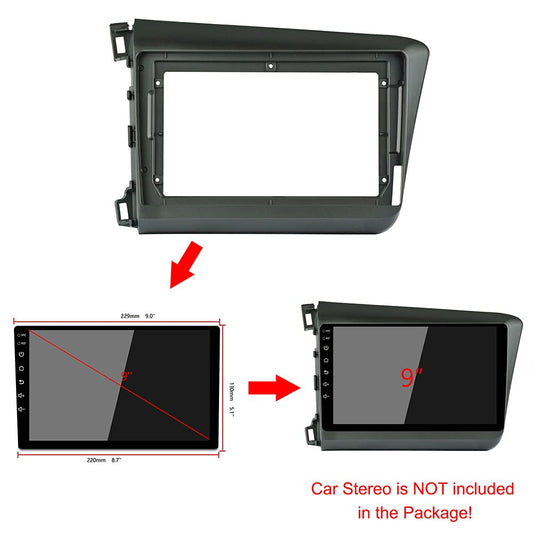 Original 9 inch 2din car radio Fascia,For HONDA CIVIC 2012 2013 2014 2015, (left wheel) Stereo Panel Dash Installation Double Din CD DVD Navigation GPS frame XY-013