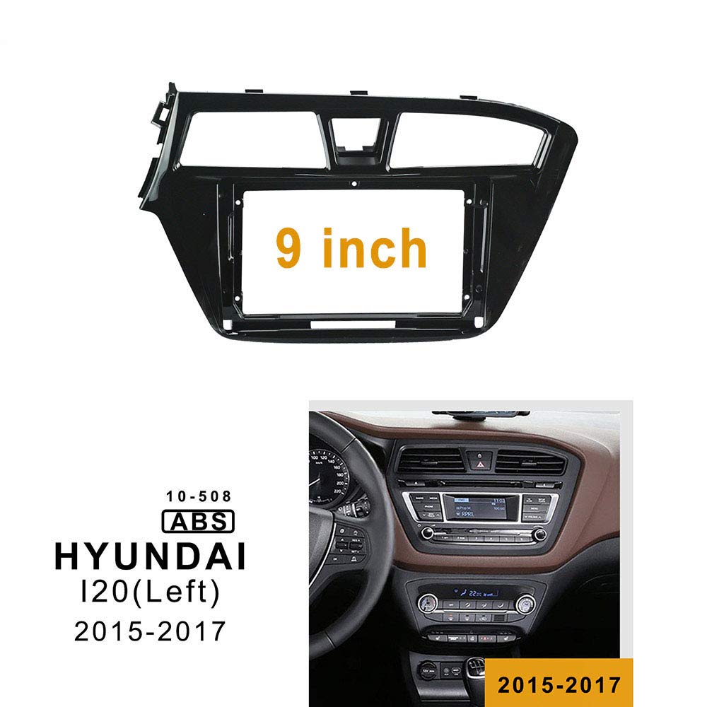 9 inch Car Radio Fascia Frame for Hyundai I20 Left Wheel 2015 2016 2017 DVD GPS Navi Player Panel Dash Kit Installation Stereo Dash Panel Frame Trim Bezel XY-199