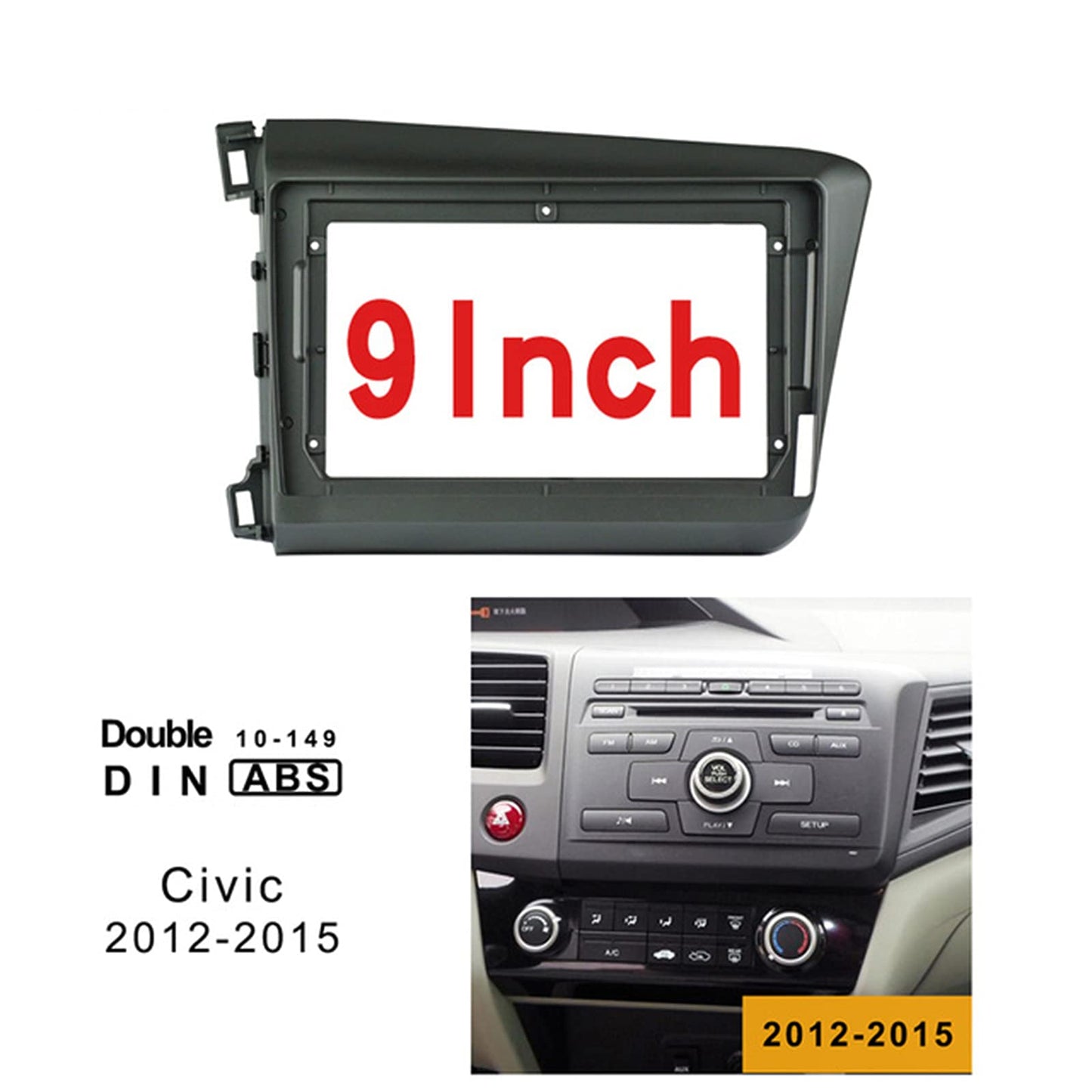 Original 9 inch 2din car radio Fascia,For HONDA CIVIC 2012 2013 2014 2015, (left wheel) Stereo Panel Dash Installation Double Din CD DVD Navigation GPS frame Android Screen TS18 XY-013