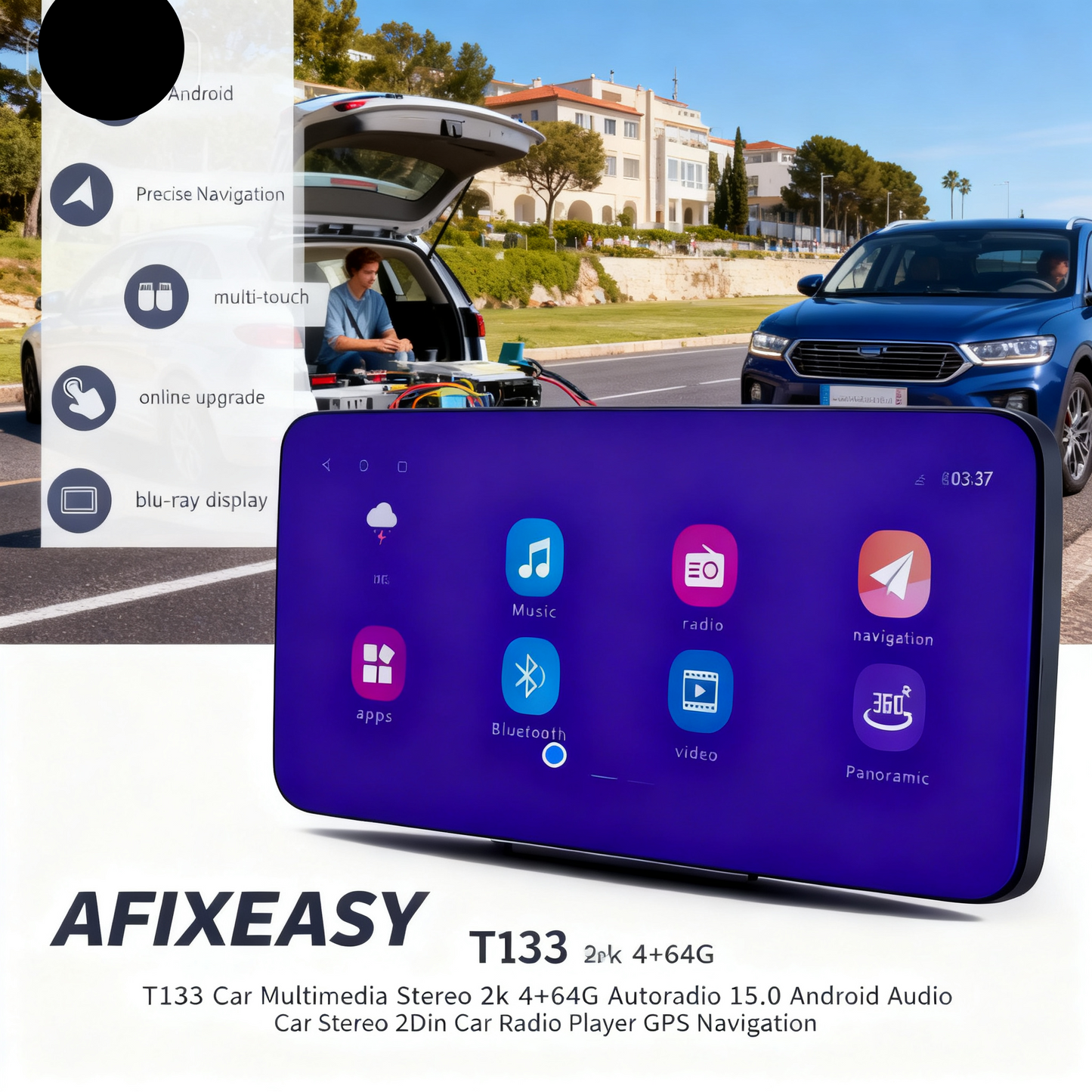 T133 Car Multimedia stereos 2k 4+64G Autoradio 15.0 android audio  Car Stereo 2Din car radio player GPS navigation