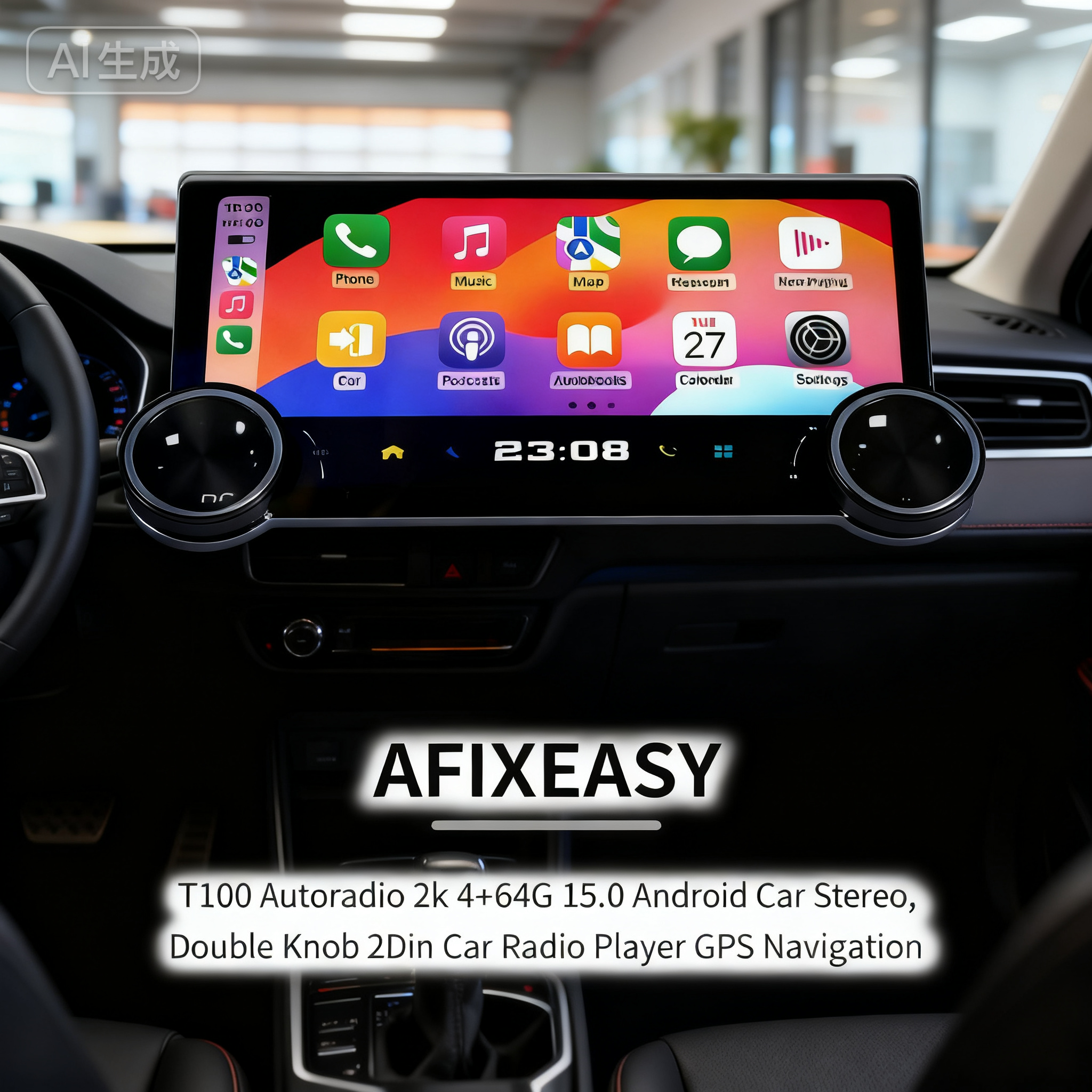 T100 Car Multimedia stereos 2k 4+64G Autoradio 15.0 android audio Middle double knob Car Stereo 2Din car radio player GPS navigation