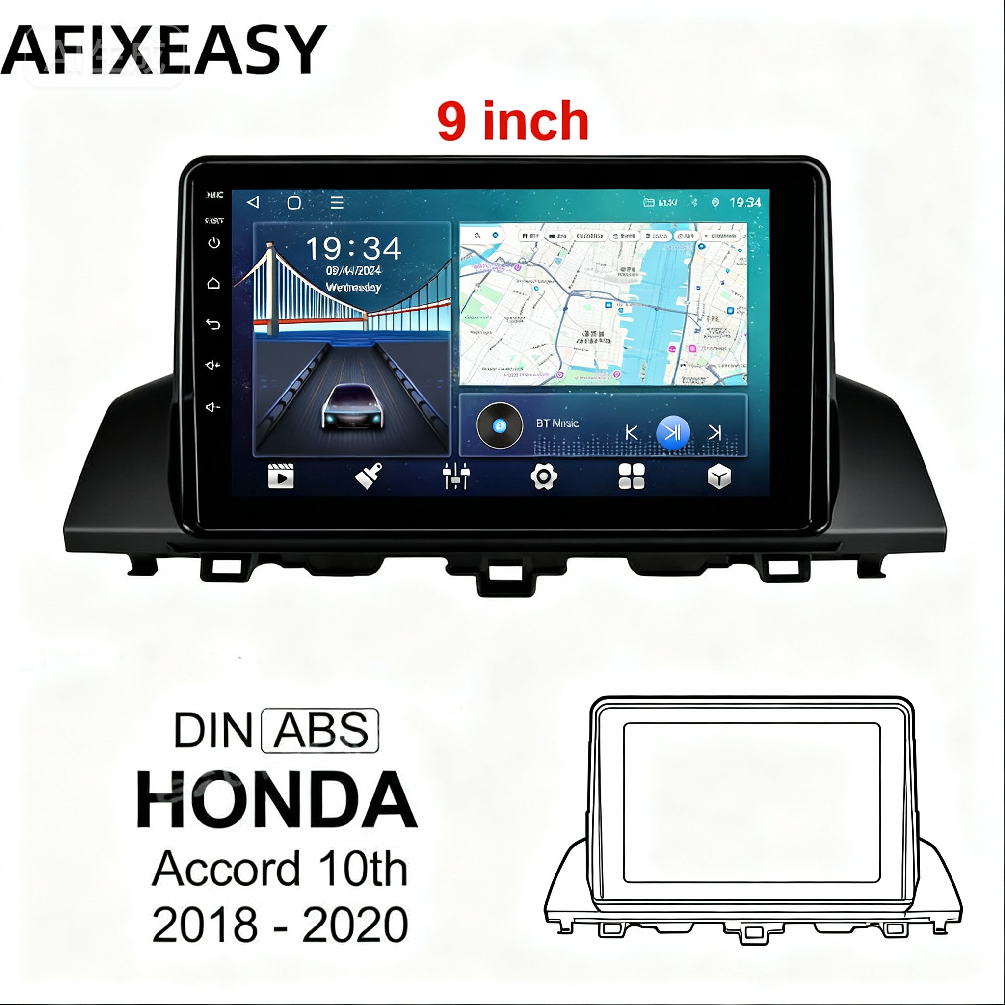 9'' Car Radio Stereo Frame Fascia Panel Trim for Honda Accord 10th 2018 2019 2020 Car Accessory Install Panel Dashboard cars Stereo Audio 2din Multimedia Player Frames Android Screen TS18