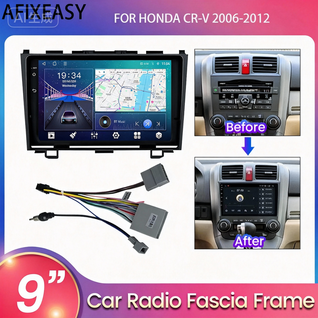9inch Android Car Radio Fascia Panel Car Video DVD TV Radio Autoradio Trim Stereo Head Unit for Honda CRV 2006 2007 2008 2009 2010 2011 2012 Android Screen TS18