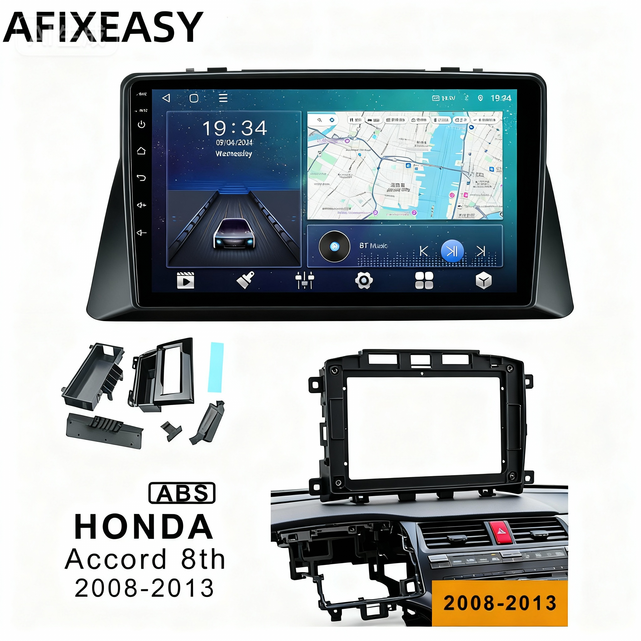 10.1'' Car 2din Radio Stereo Frame Fascia Panel Trim for Honda Accord 8th 2008 2009 2010 2011 2012 2013  Car Accessory Install Panel Dashboard cars Stereo Audio Multimedia Player Frames Android Screen TS18