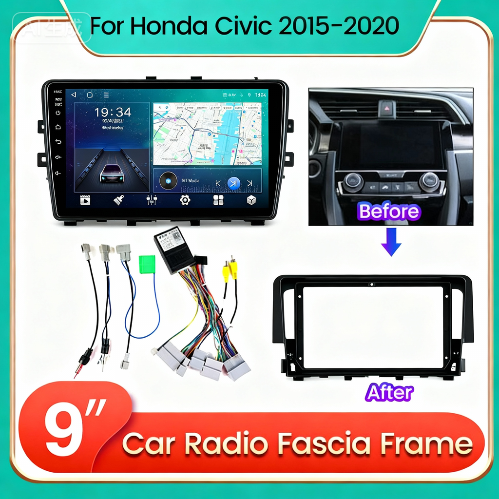 High Quality 9inch screen size adapter audio car dvd frame socket for honda civic 2015 2016 2017 2018 2019 2020 for car radio player dashboard trim games facia Android Screen TS18 XY-007