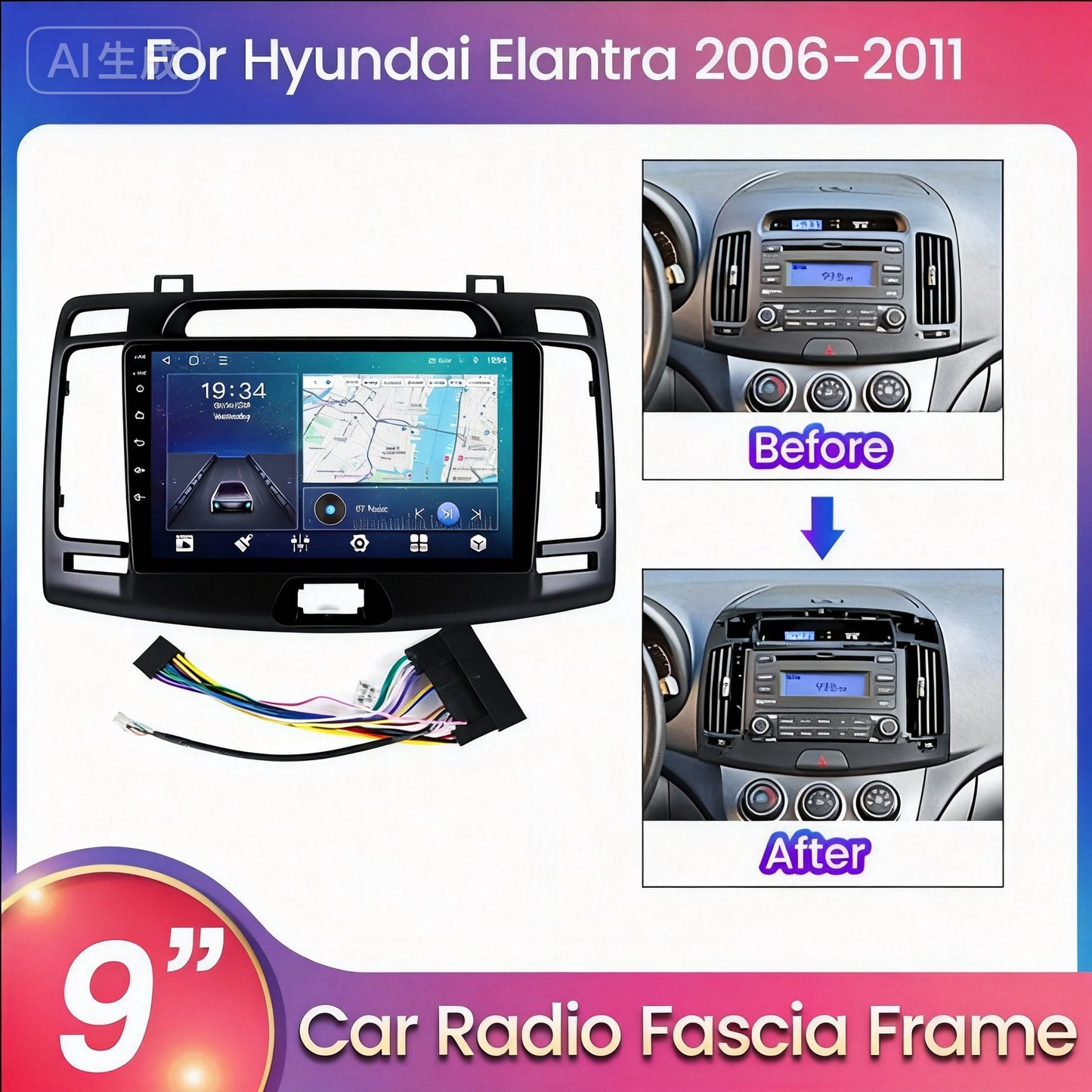 Hyundai Elantra Avante 2006 2007 2008 2009 2010 2011 2012 9inch Android Car Radio Panel Fascia Frame Optional Accessories Power Cord Android Screen TS18  XY-197