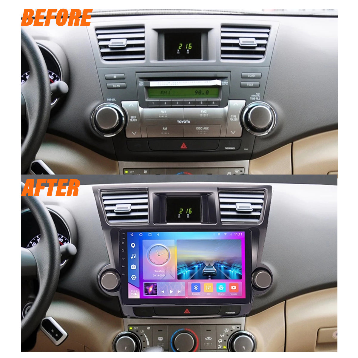 Android 10 Car Radio for Toyota Highlander 2009-2014 IPS Screen 9 Inch Rom 2GB 32GB Car Video Multimedia Player Support GPS 4G Network Carplay DSP Android Screen TS18 XY-093