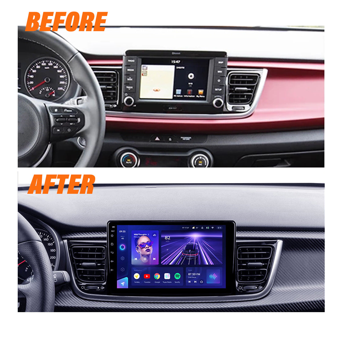 Android 10 Car Radio for KIA RIO 2015-2018 IPS Screen 9 Inch Rom 2GB 32GB Car Video Multimedia Player Support GPS 4G Network Carplay DSP XY-046