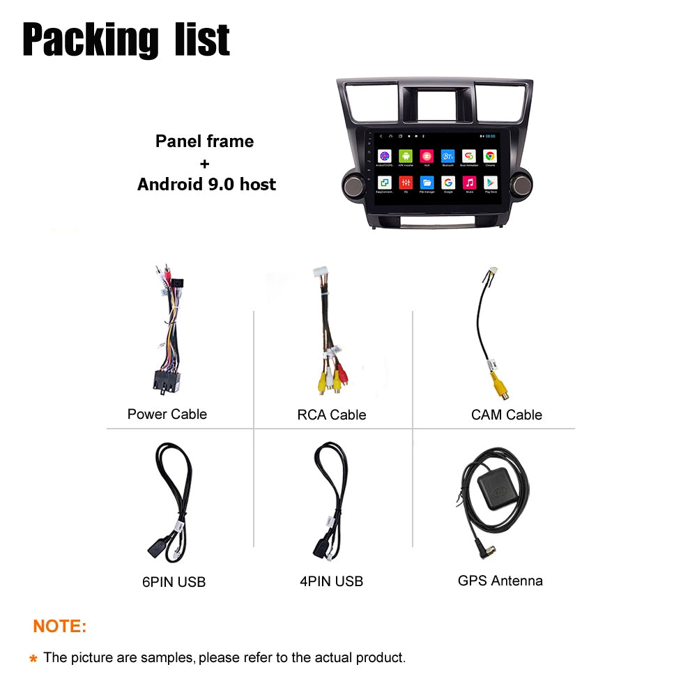 Android 10 Car Radio for Toyota Highlander 2009-2014 IPS Screen 9 Inch Rom 2GB 32GB Car Video Multimedia Player Support GPS 4G Network Carplay DSP Android Screen TS18 XY-093